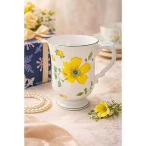 Royal Victoria Yellow Floral Mug | Fine Bone China England | Footed Cup